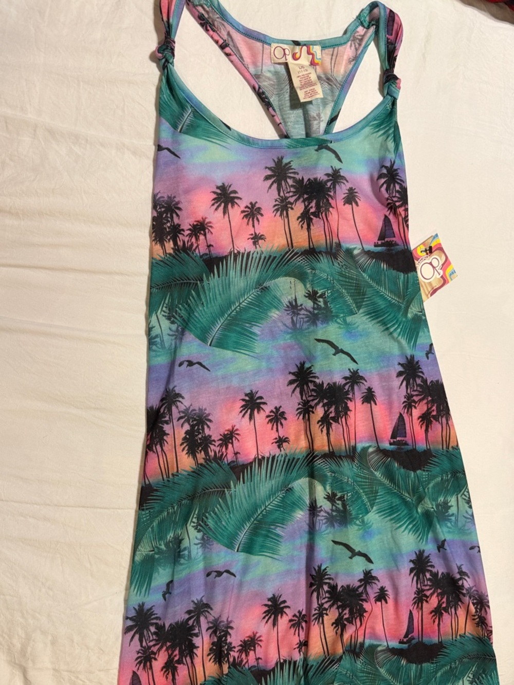 OP Sunset Palm Racerback Dress in Teal Pink Purple